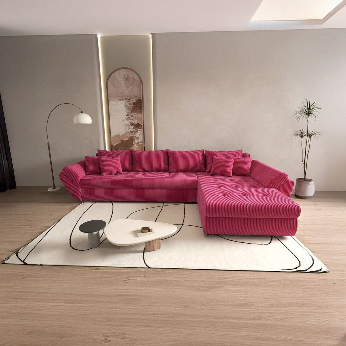 Colțar extensibil dumonde cu ladă de depozitare si sezut confortabil din spuma HR, Loana XL Zoom Rosu II 335x185 cm Fabrica