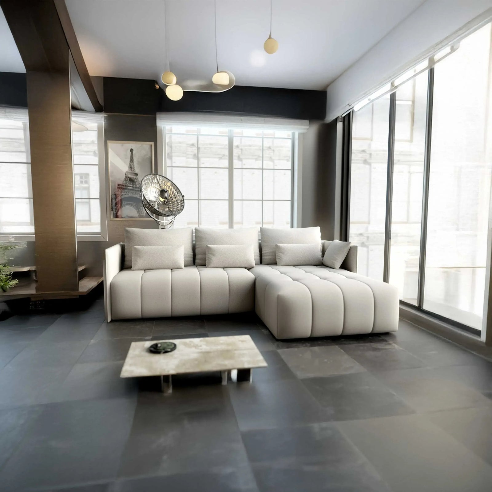 Colțar extensibil dumonde cu ladă de depozitare si sezut confortabil din spuma HR, Malta Beige II 235x185 cm Fabrica