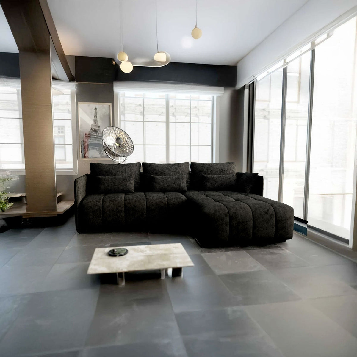 Colțar extensibil dumonde cu ladă de depozitare si sezut confortabil din spuma HR, Malta Enjoy Black II 235x185 cm Fabrica