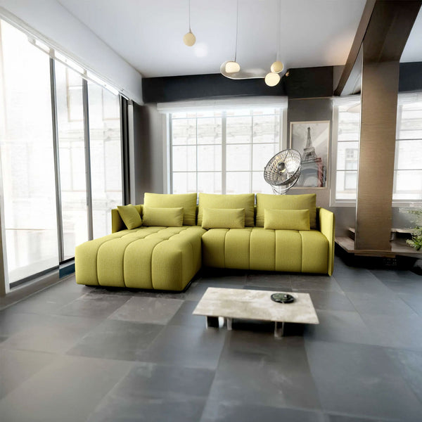 Colțar extensibil dumonde cu ladă de depozitare si sezut confortabil din spuma HR, Malta Enjoy Green 235x185 cm Fabrica