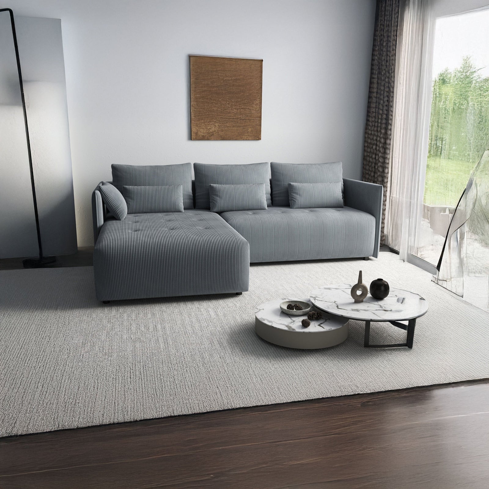 Colțar extensibil dumonde cu ladă de depozitare si sezut confortabil din spuma HR, Malta Zoom Grey 235x185 cm Fabrica
