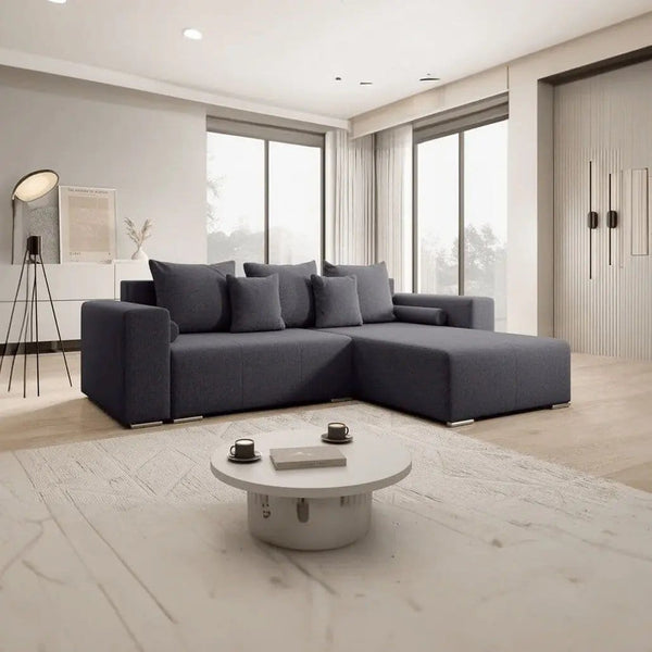Colțar extensibil dumonde cu ladă de depozitare si sezut confortabil din spuma HR, Marbela Grafit II 275x185 cm Fabrica