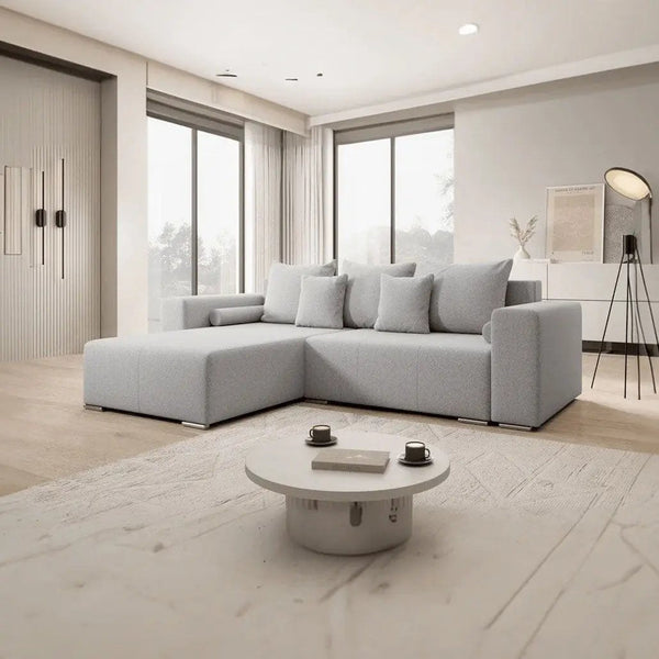 Colțar extensibil dumonde cu ladă de depozitare si sezut confortabil din spuma HR, Marbela Grey 275x185 cm Fabrica