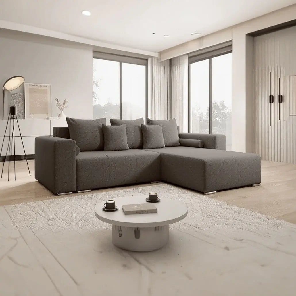 Colțar extensibil dumonde cu ladă de depozitare si sezut confortabil din spuma HR, Marbela Kaki II 275x185 cm Fabrica