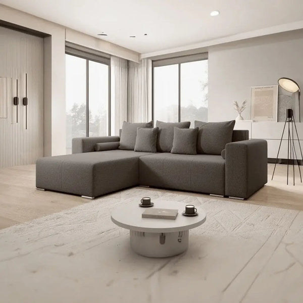 Colțar extensibil dumonde cu ladă de depozitare si sezut confortabil din spuma HR, Marbela Kaki 275x185 cm Fabrica