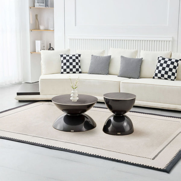 Set 2 mese dumonde cu picioare metalice si blat ceramic si blat lemn Onyx 70x70 cm