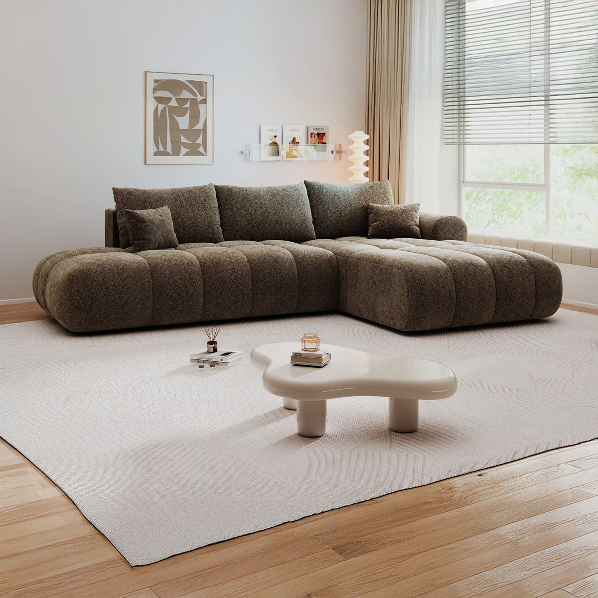 Colțar extensibil dumonde Milano L cu un braț Arena 04 Bej II 276x175 cm – imagine principală