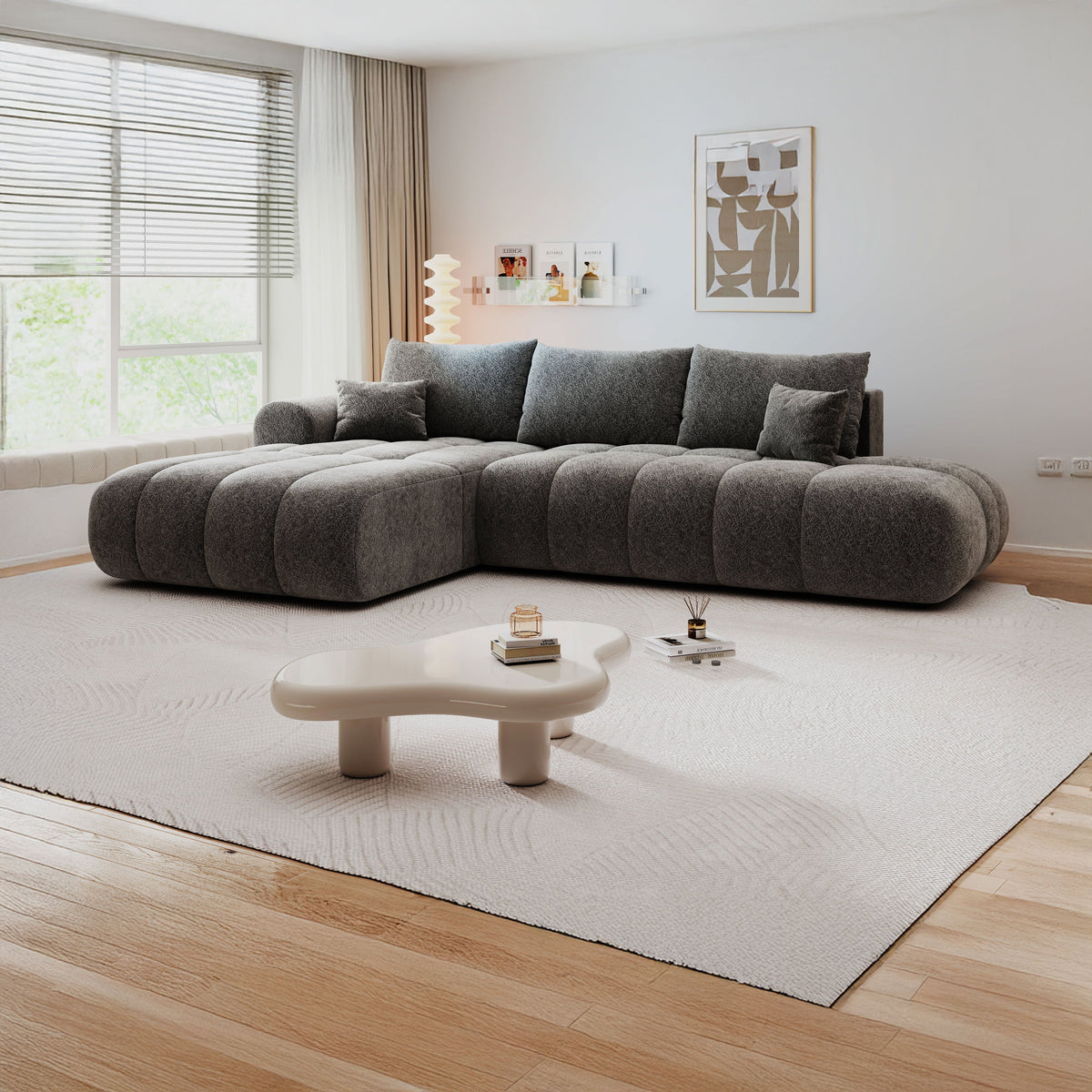 Colțar extensibil dumonde Milano L cu un braț Arena 18 Gri Grafit 276x175 cm – imagine principală
