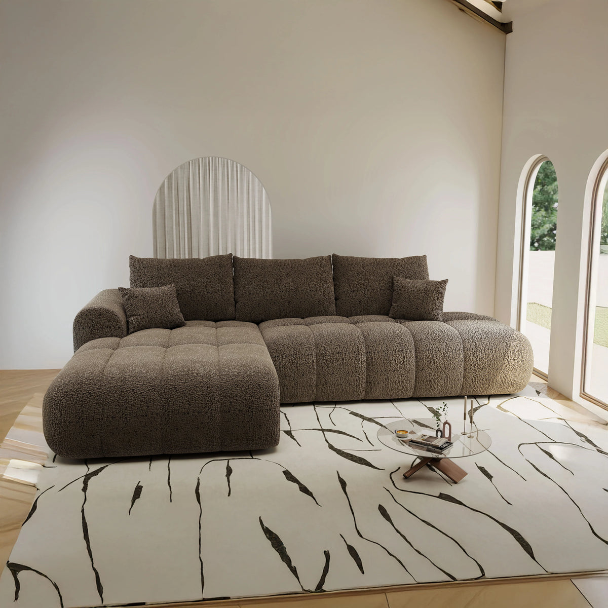 Colțar extensibil dumonde Milano L cu un braț Jaguar 08 Maro Cappuccino 276x175 cm – imagine principală