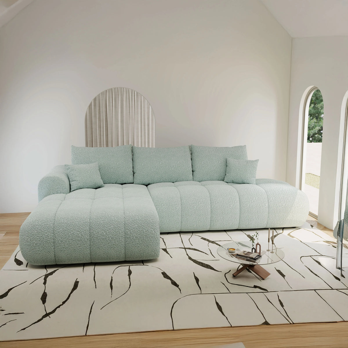 Colțar extensibil dumonde Milano L cu un braț Jaguar 16 Verde Mint 276x175 cm – imagine principală