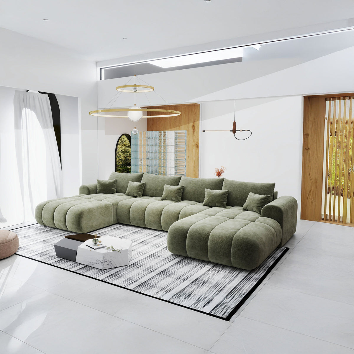 Colțar extensibil dumonde Milano U Vibe Olive 365x190 cm – imagine principală