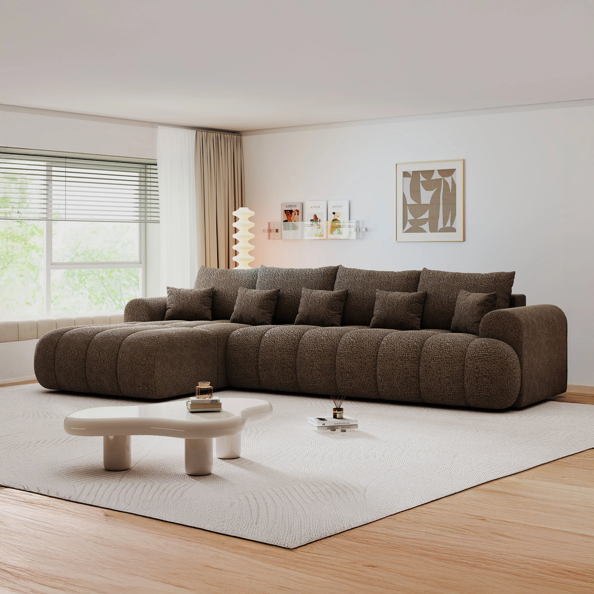 Colțar extensibil dumonde Milano XL Jaguar 08 Maro Cappuccino 327x175 cm – imagine principală