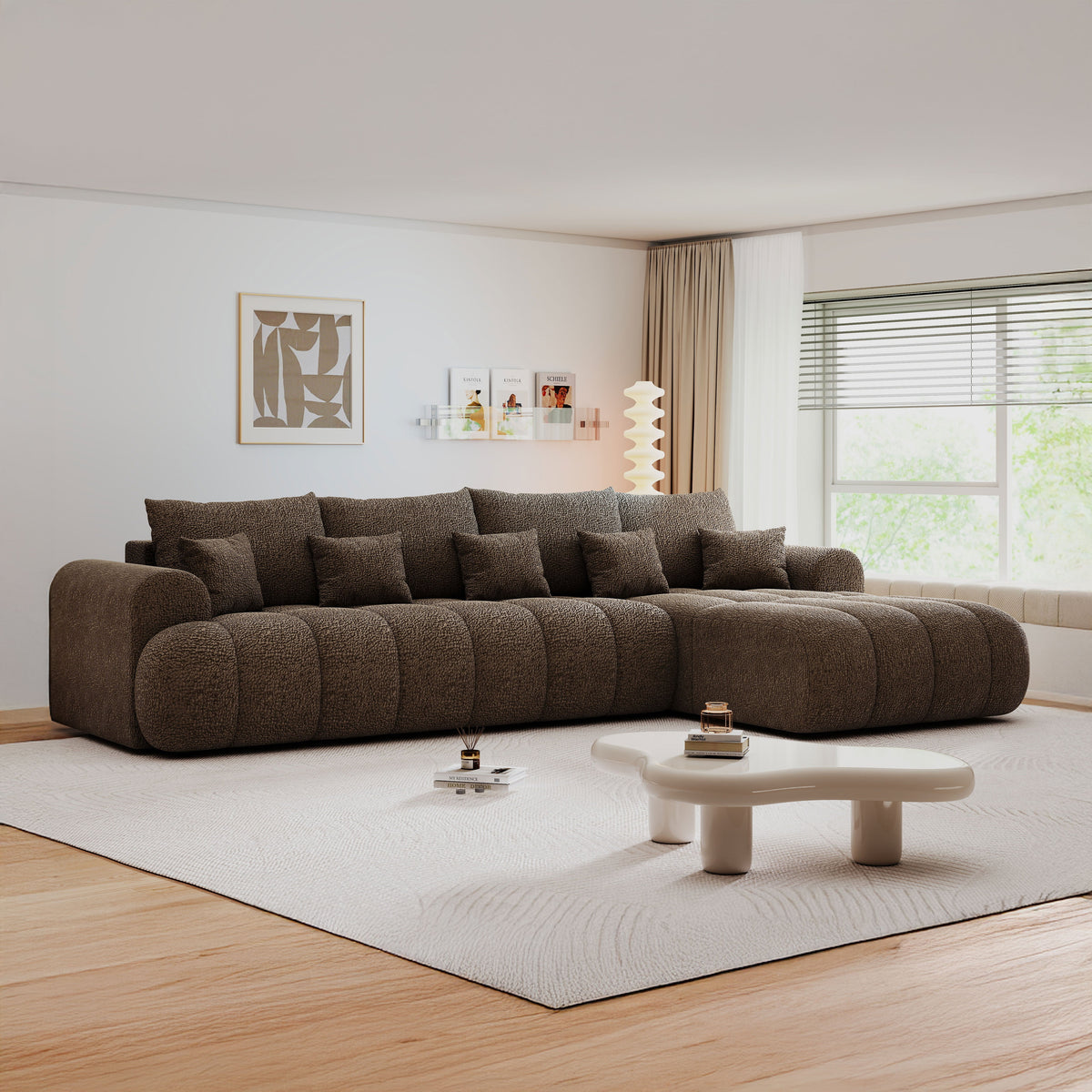 Colțar extensibil dumonde Milano XL Jaguar 08 Maro Cappuccino II 327x175 cm – imagine principală