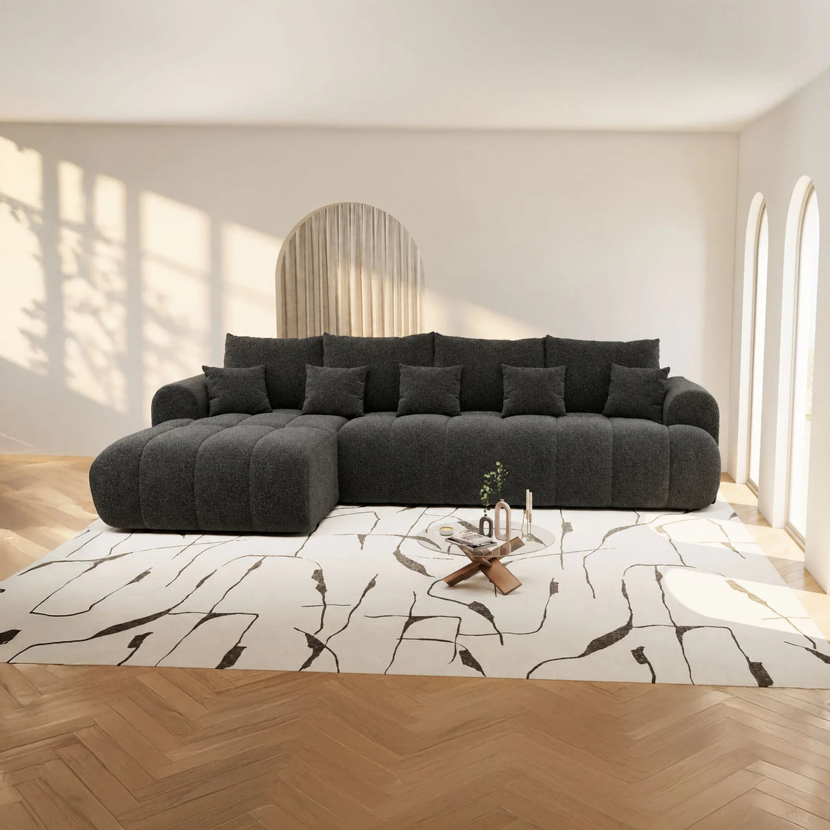 Colțar extensibil dumonde Milano XL Monte 99 Negru 327x175 cm – imagine principală