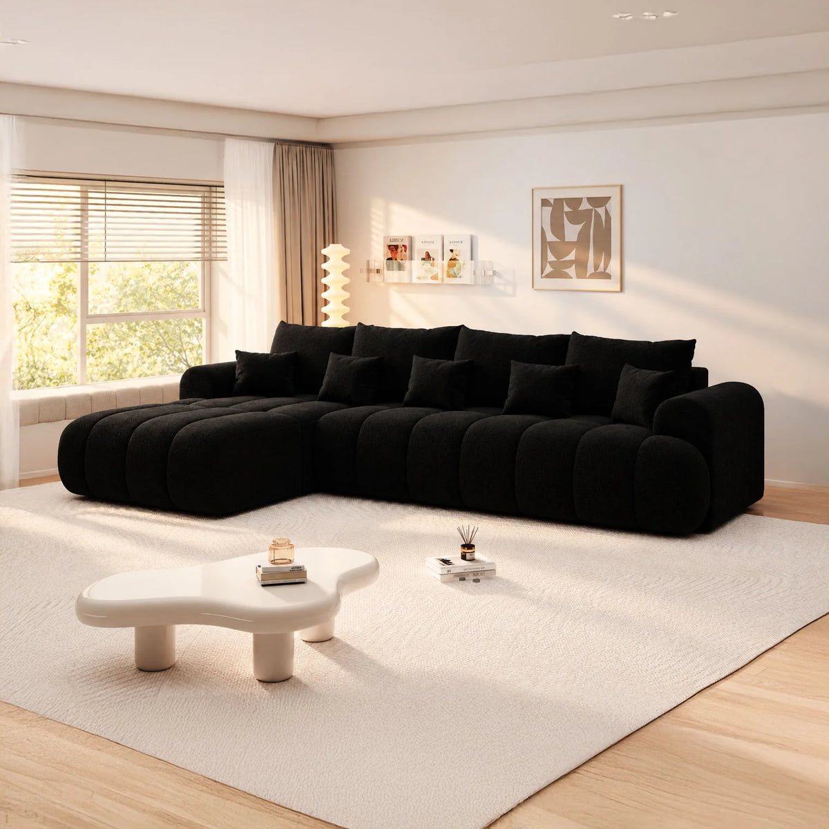 Colțar extensibil dumonde Milano XL Quelle 100 Negru 327x175 cm – imagine principală