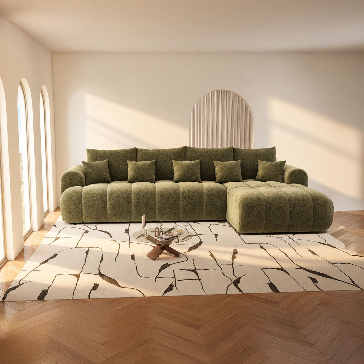 Colțar extensibil dumonde Milano XL Vibe 38 Olive II 327x175 cm – imagine principală