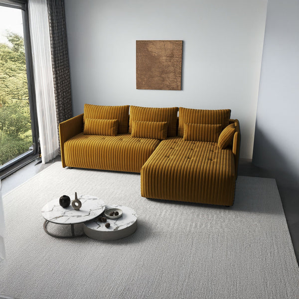 Colțar extensibil dumonde cu ladă de depozitare si sezut confortabil din spuma HR, Malta Ambience Mustard II 235x185 cm Fabrica