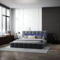 Pat dormitor dumonde, tapitat gri cu LED si USB, Palermo 180x200 cm, somiera rabatabila inclusa, spatiu depozitare
