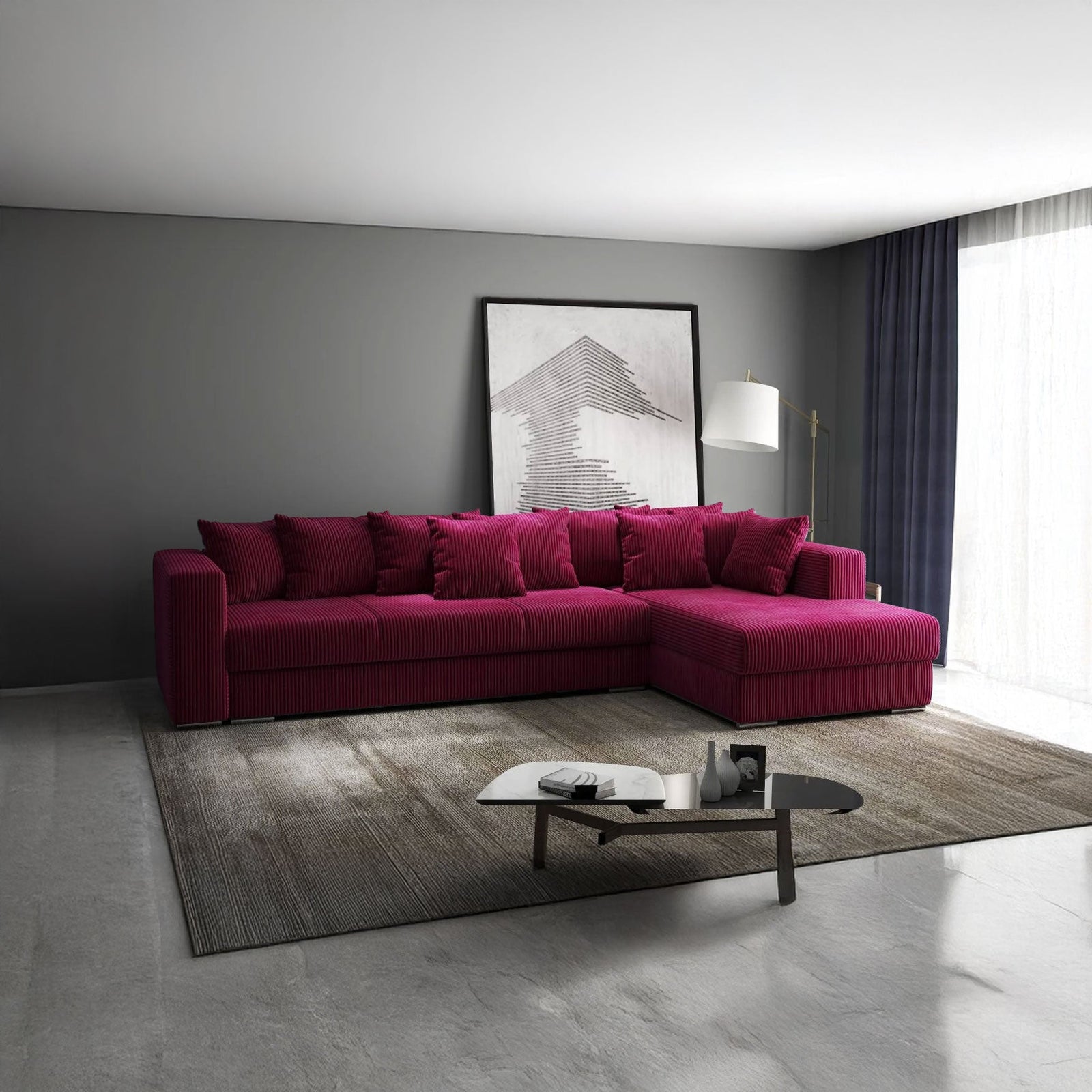 Colțar extensibil dumonde cu ladă de depozitare si sezut confortabil din spuma HR, Gloria Zoom Red II 320x183 cm Fabrica