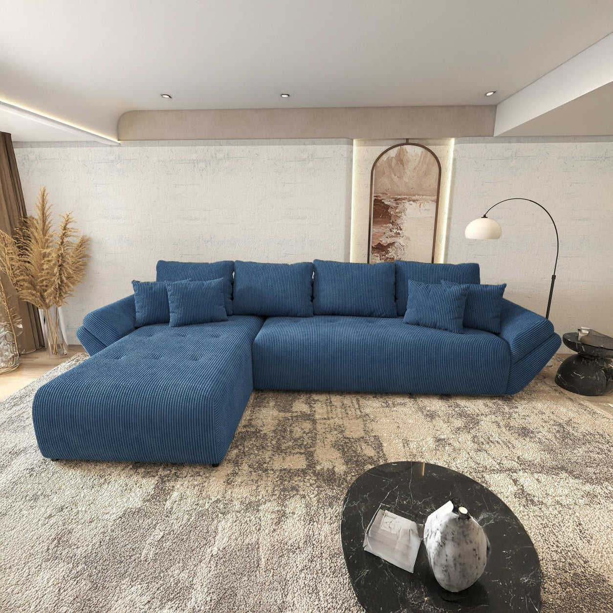 Colțar extensibil dumonde cu ladă de depozitare Berlin XL Zoom Blue 350x185 cm