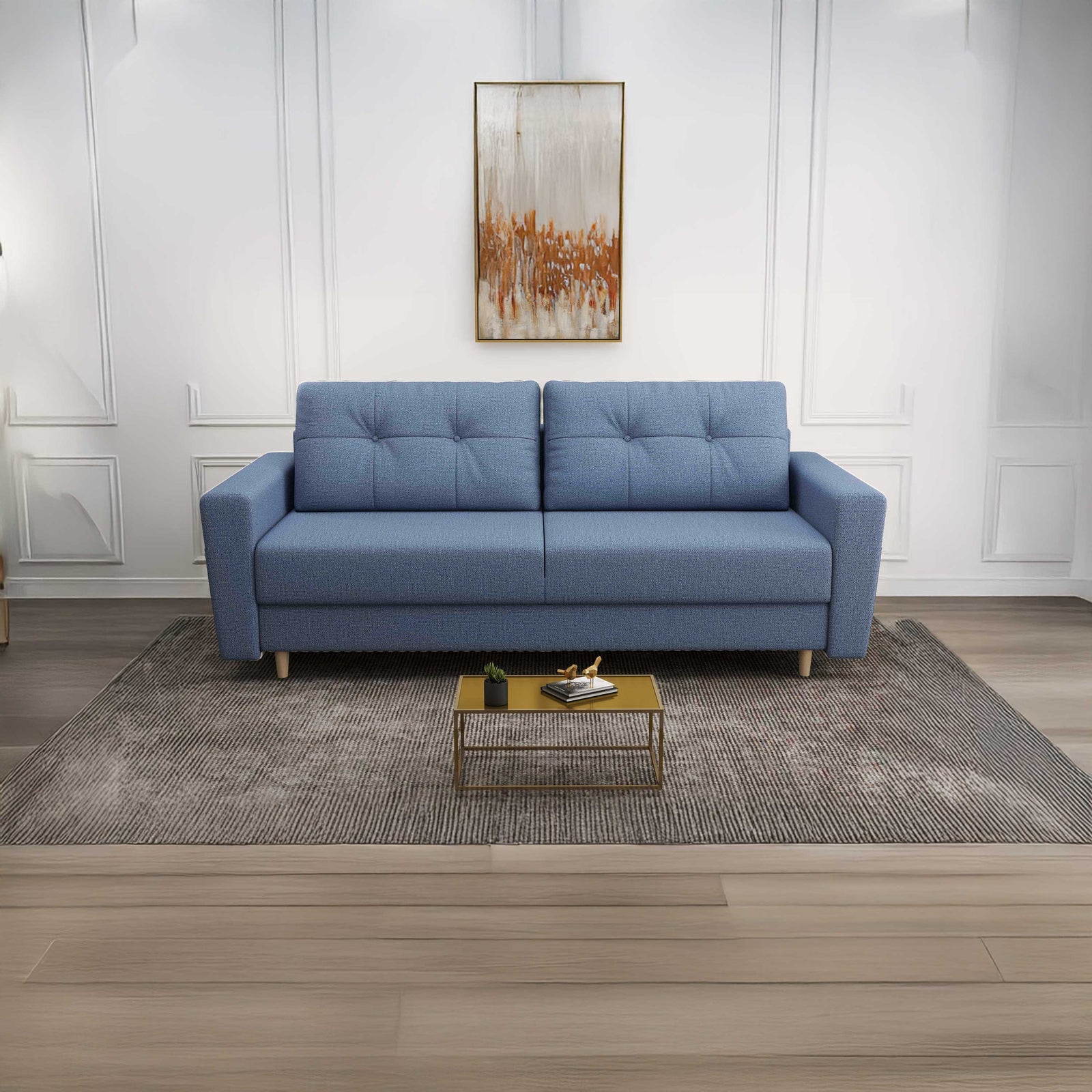 Canapea extensibilă dumonde cu ladă de depozitare si sezut confortabil din spuma HR, Summer Enjoy Albastru 225x100 cm fabrica