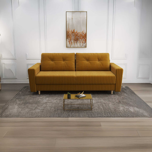 Canapea extensibilă dumonde cu ladă de depozitare si sezut confortabil din spuma HR, Summer Ambience Mustar 225x100 cm fabrica