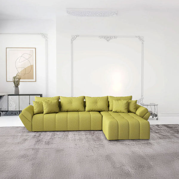 Colțar extensibil dumonde cu ladă de depozitare si sezut confortabil din spuma HR, Berlin XL Enjoy Green 350x185 cm II Fabrica