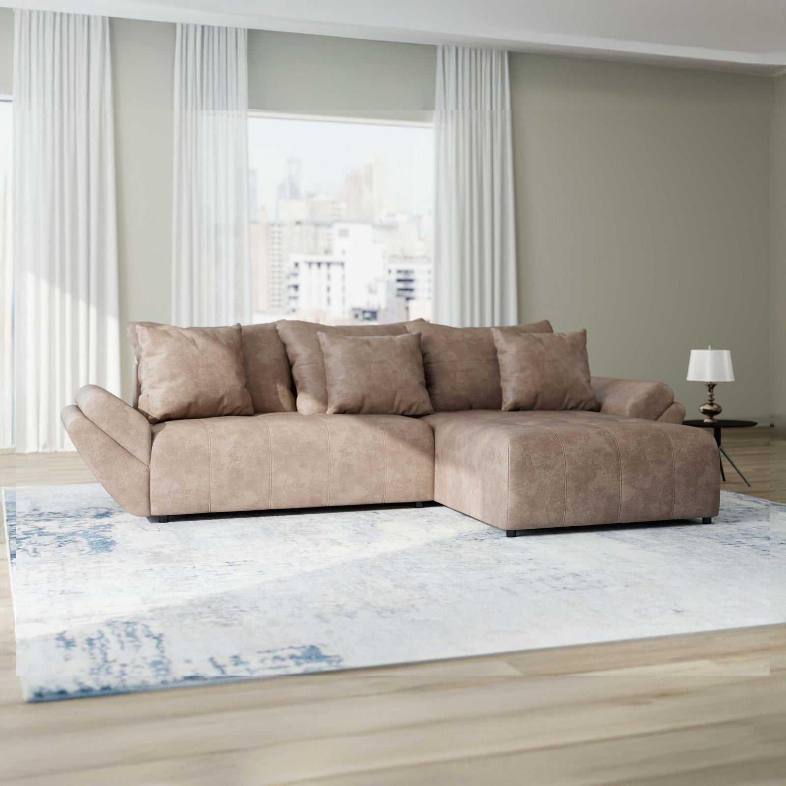 Colțar extensibil dumonde cu ladă de depozitare Berlin Tobago Brown 280x185 cm II