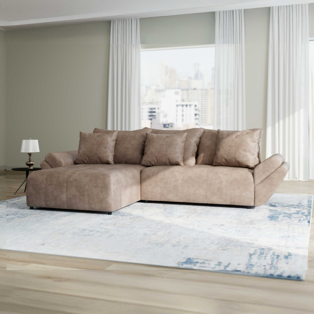 Colțar extensibil dumonde cu ladă de depozitare Berlin Tobago Brown 280x185 cm