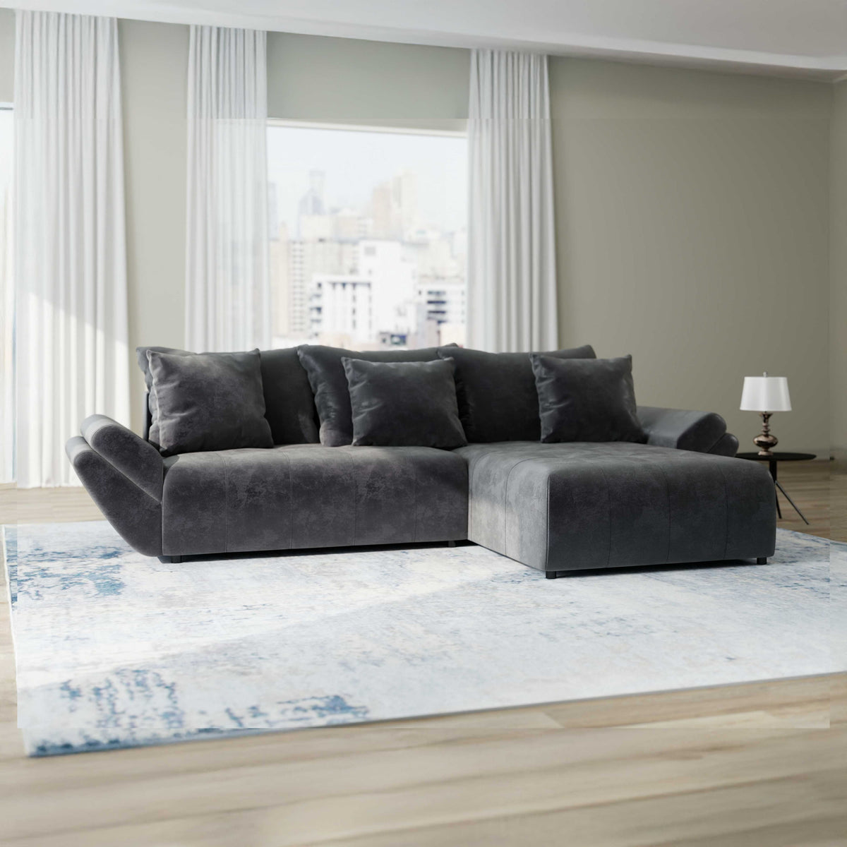 Colțar extensibil dumonde cu ladă de depozitare Berlin Madagaskar Gri 280x185 cm II