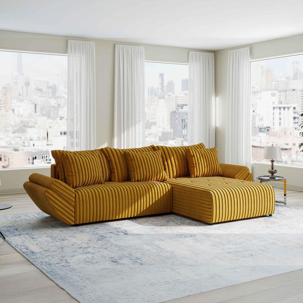 Colțar extensibil dumonde cu ladă de depozitare Berlin Ambience Mustar 280x185 cm II