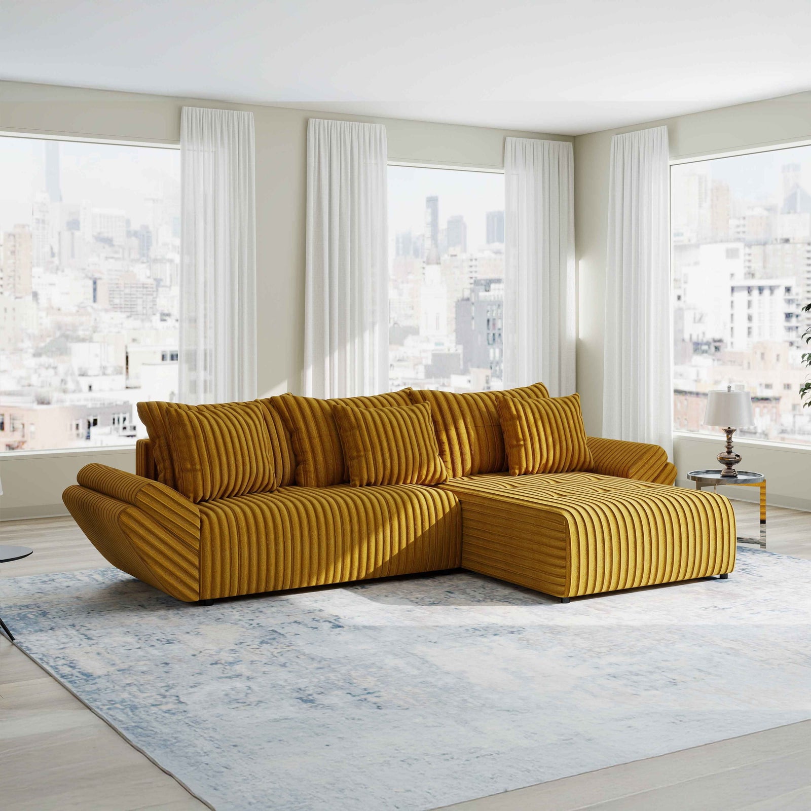 Colțar extensibil dumonde cu ladă de depozitare Berlin Ambience Mustar 280x185 cm II