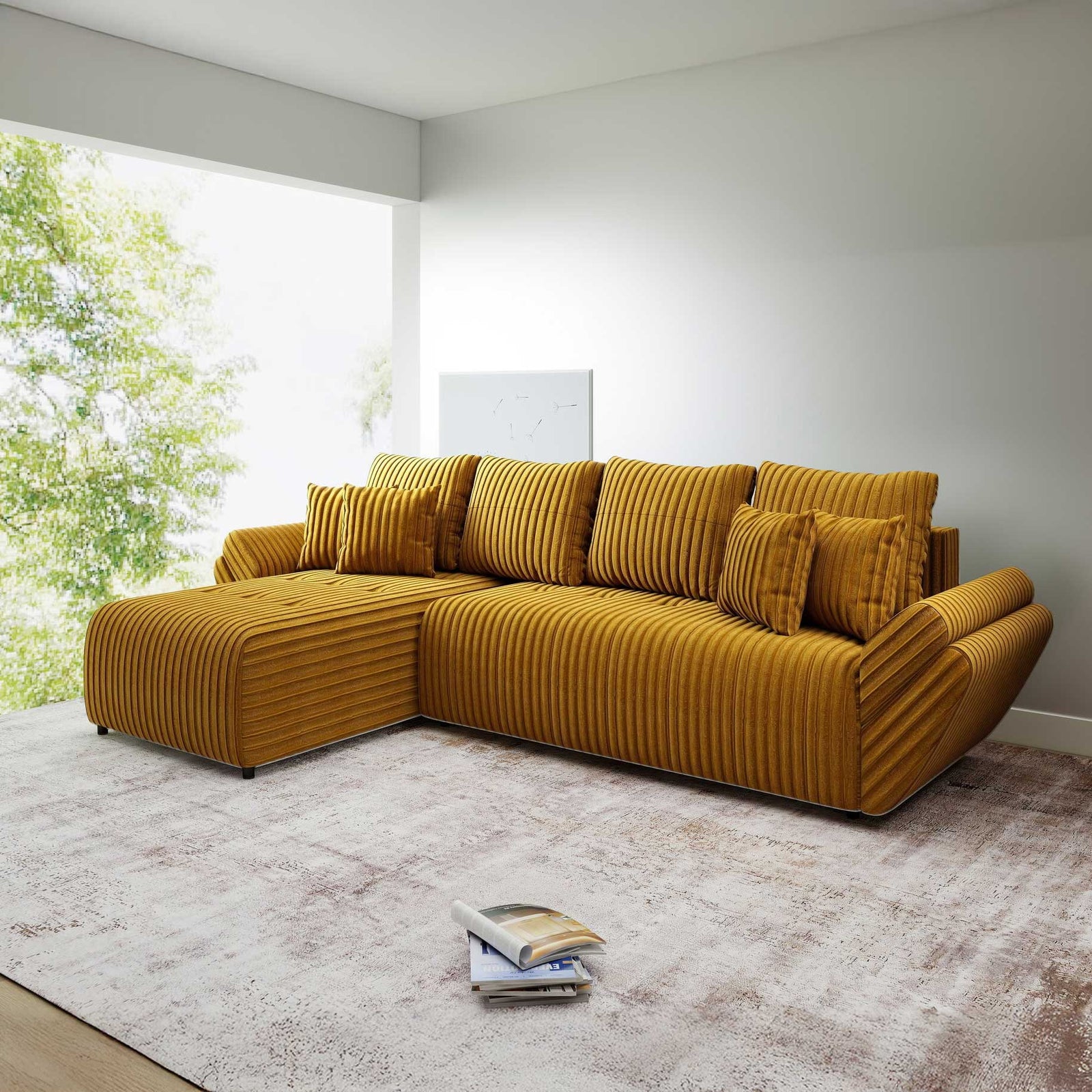 Colțar extensibil dumonde cu ladă de depozitare Berlin XL Ambience Mustar 350x185 cm
