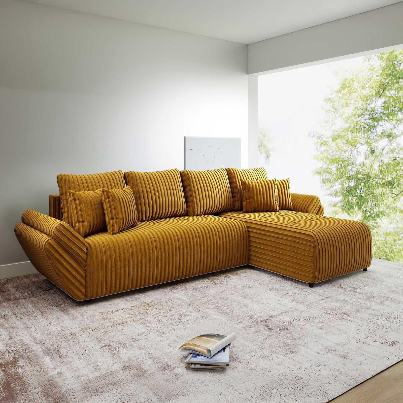 Colțar extensibil dumonde cu ladă de depozitare Berlin XL Ambience Mustar II 350x185 cm