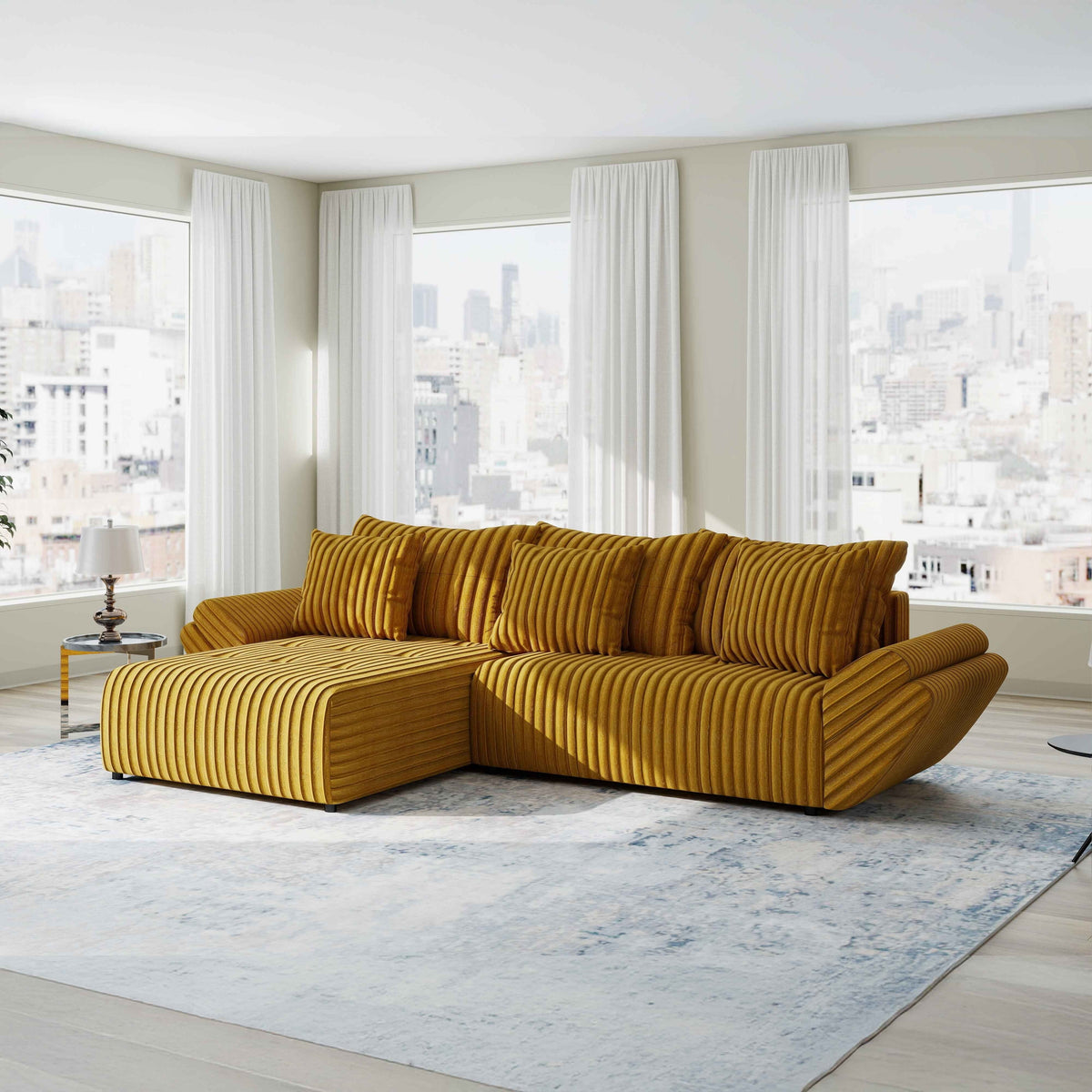 Colțar extensibil dumonde cu ladă de depozitare Berlin Ambience Mustar 280x185 cm