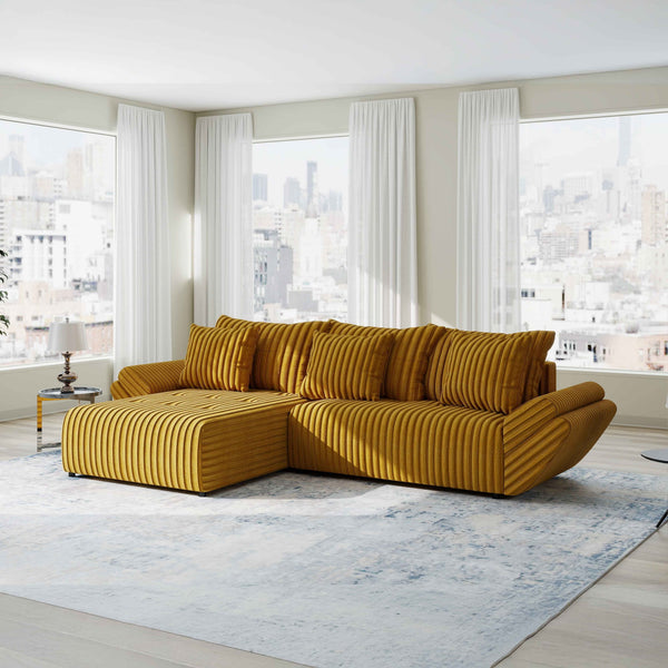 Colțar extensibil dumonde cu ladă de depozitare Berlin Ambience Mustar 280x185 cm
