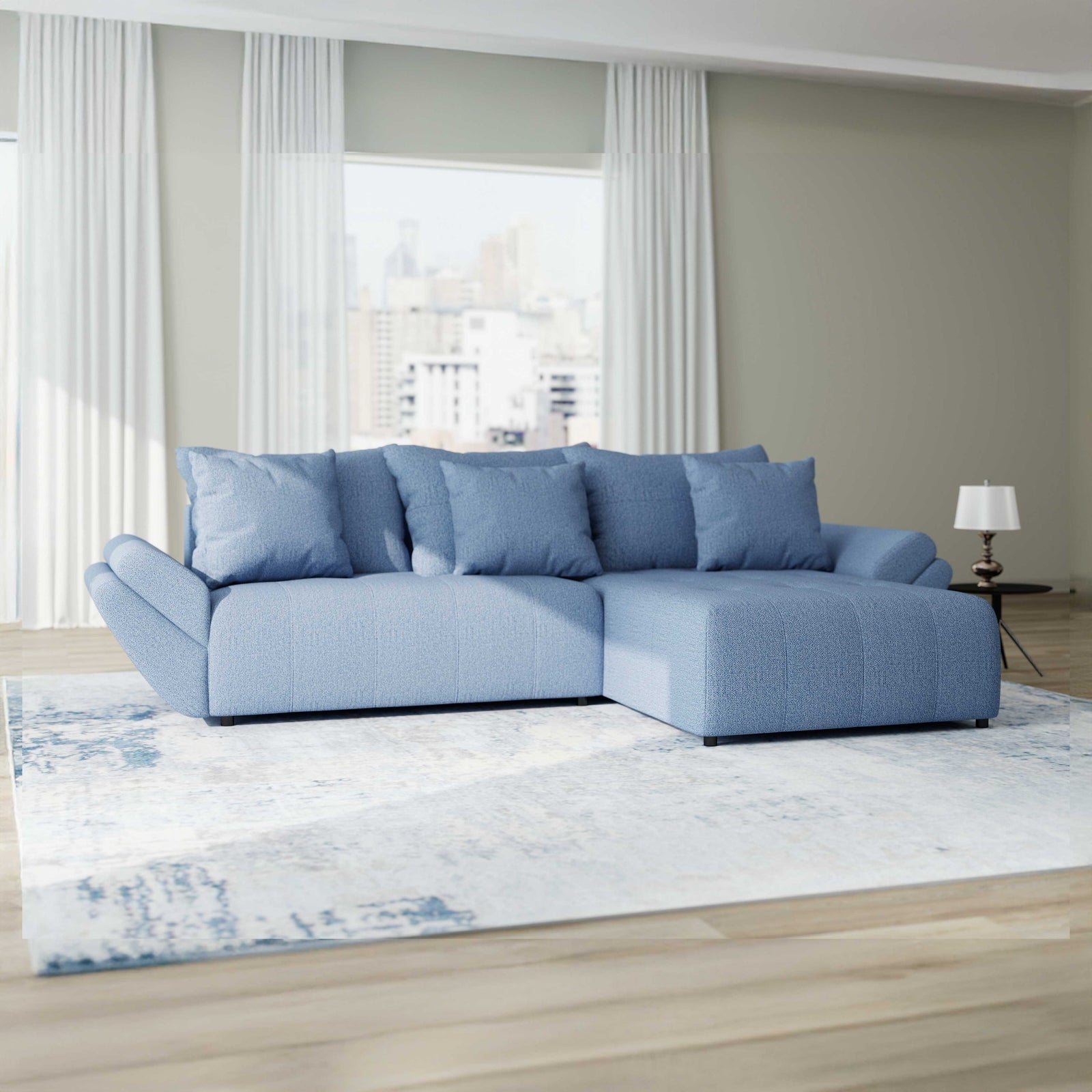 Colțar extensibil dumonde cu ladă de depozitare Berlin Enjoy Albastru 280x185 cm II