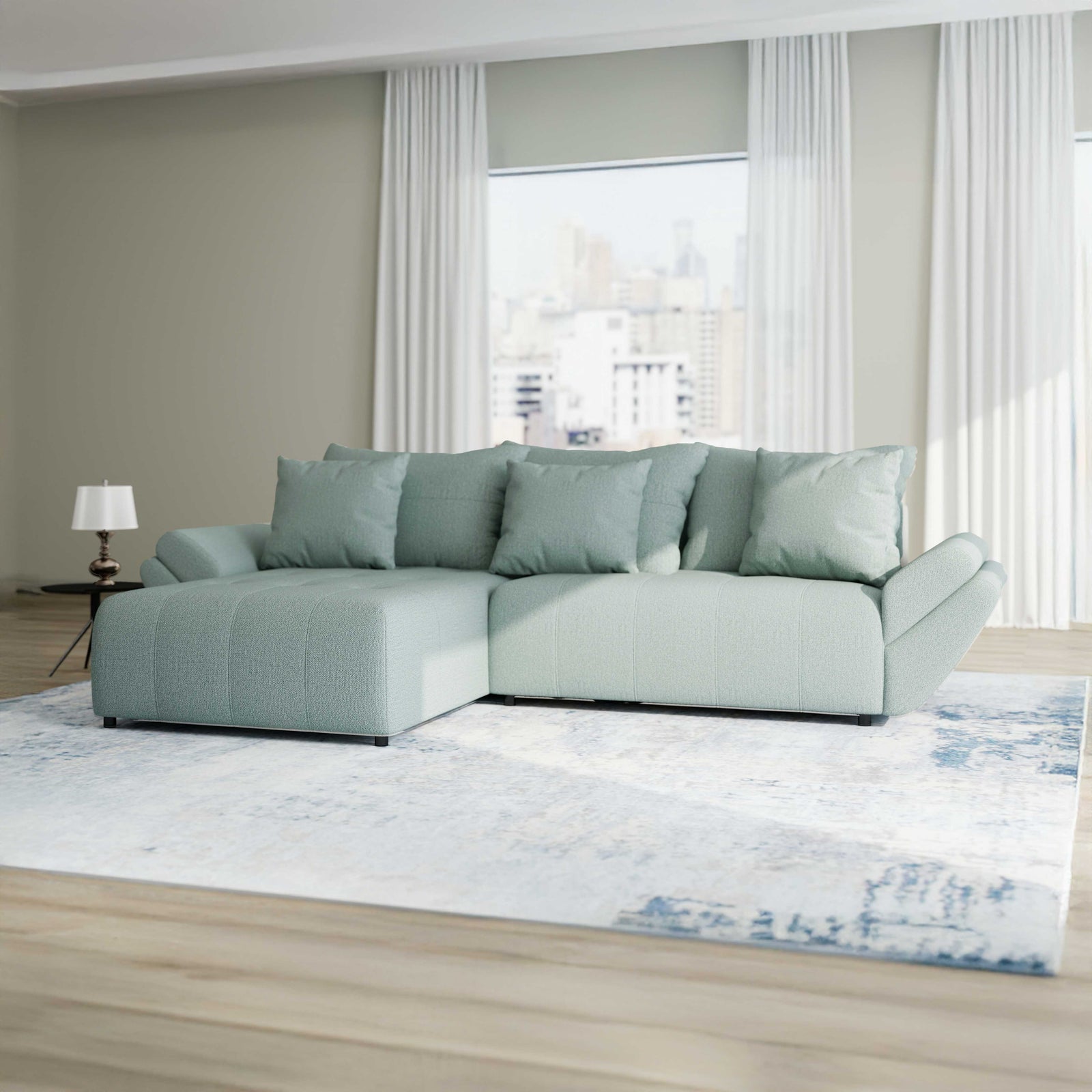Colțar extensibil dumonde cu ladă de depozitare Berlin Enjoy Mint 280x185 cm