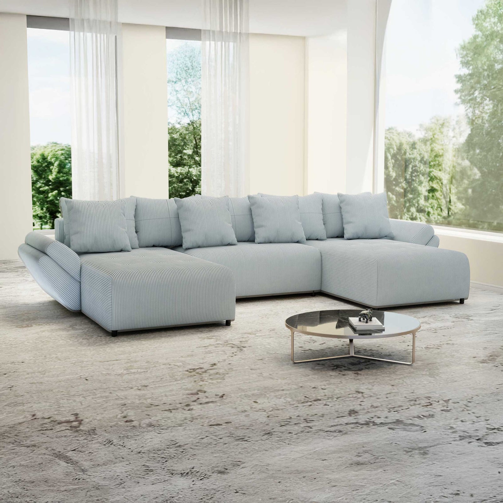 Colțar extensibil dumonde cu ladă de depozitare Berlin U Zoom GREY 400x185 cm