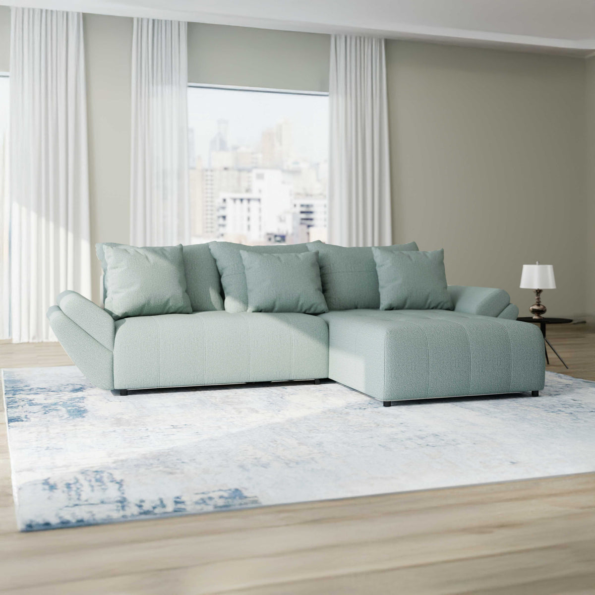 Colțar extensibil dumonde cu ladă de depozitare Berlin Enjoy Mint 280x185 cm II