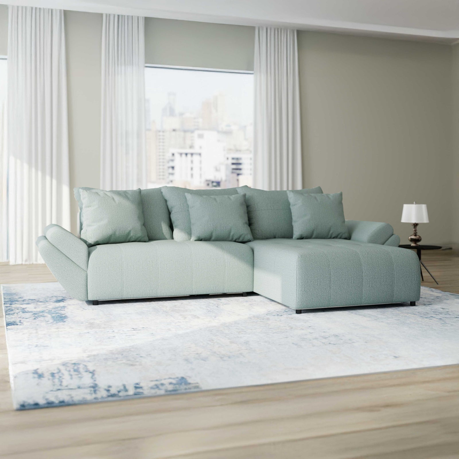 Colțar extensibil dumonde cu ladă de depozitare Berlin Enjoy Mint 280x185 cm II