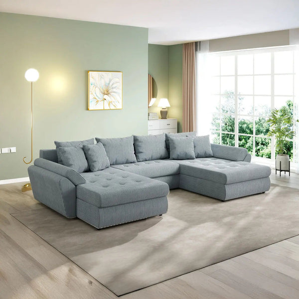 Colțar extensibil dumonde cu ladă de depozitare si sezut confortabil din spuma HR, Loana U Zoom Grey 355x185 cm Fabrica