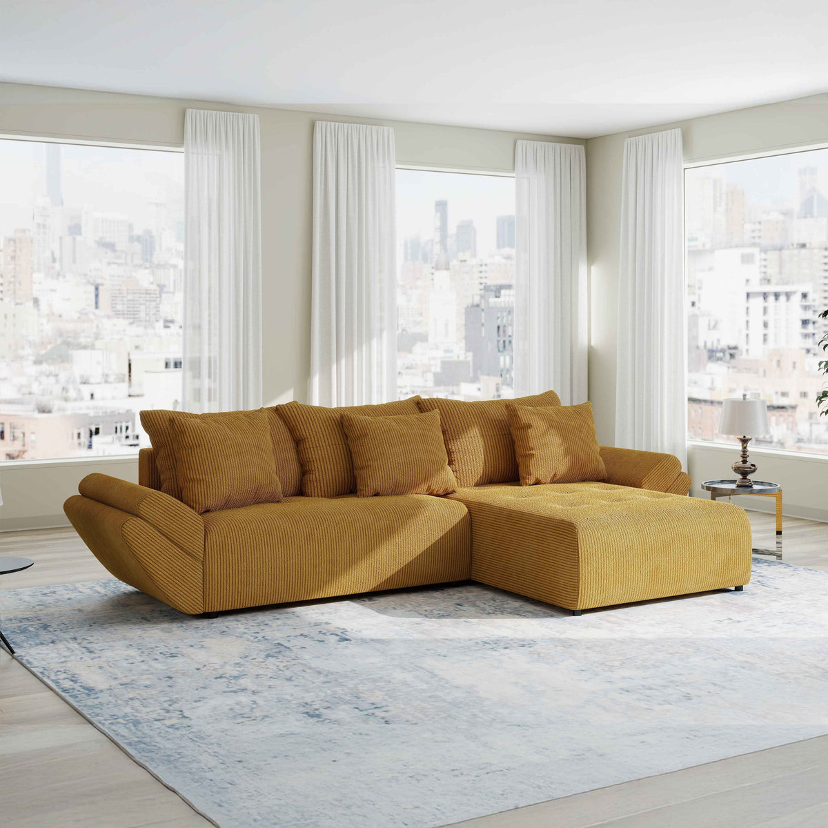 Colțar extensibil dumonde cu ladă de depozitare Berlin Zoom Mustar 280x185 cm II