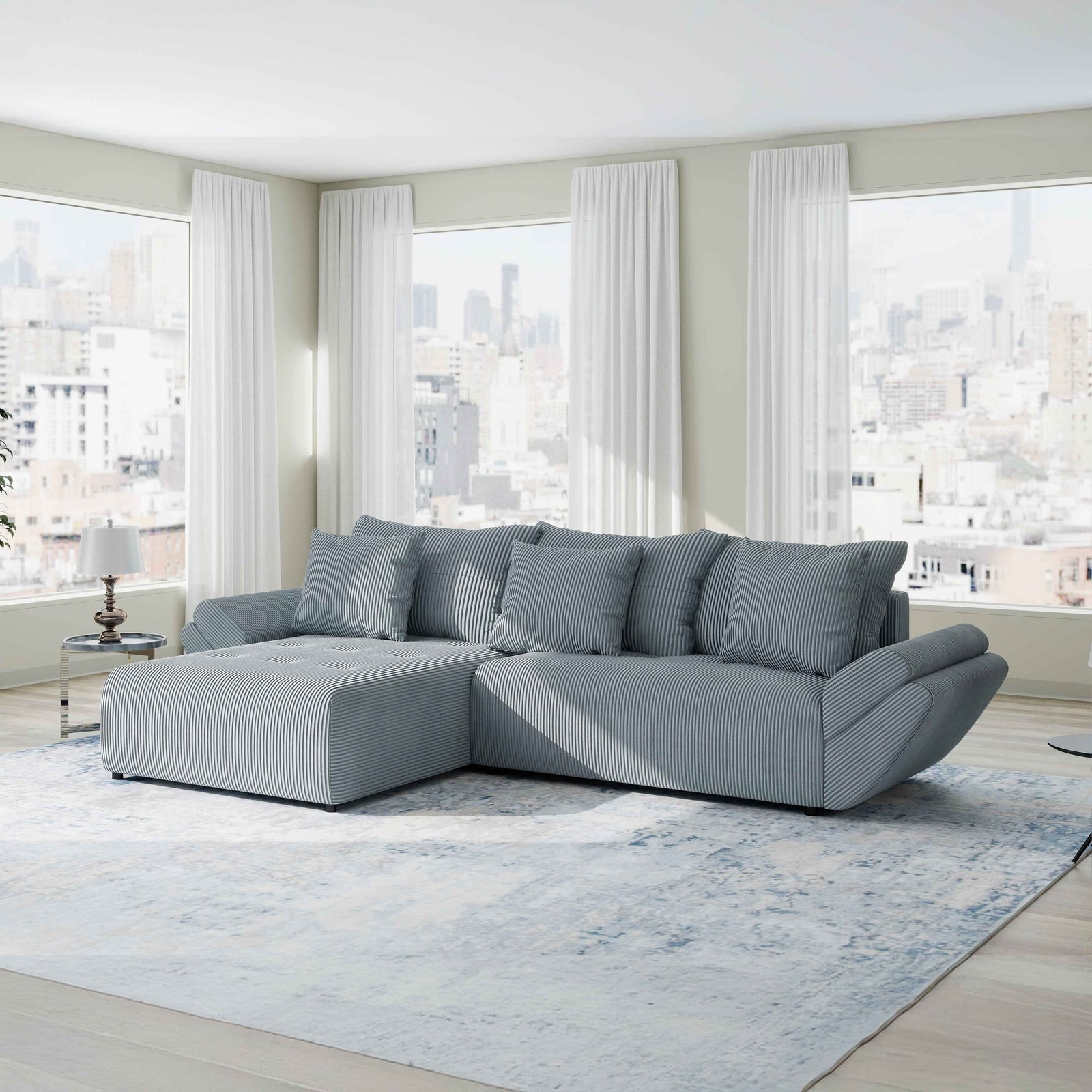 Colțar extensibil dumonde cu ladă de depozitare Berlin Zoom Gri 280x185 cm