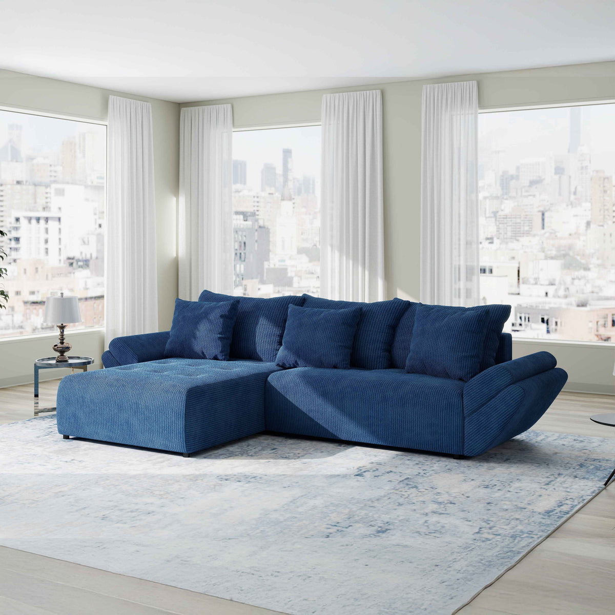 Colțar extensibil dumonde cu ladă de depozitare Berlin Zoom Albastru 280x185 cm
