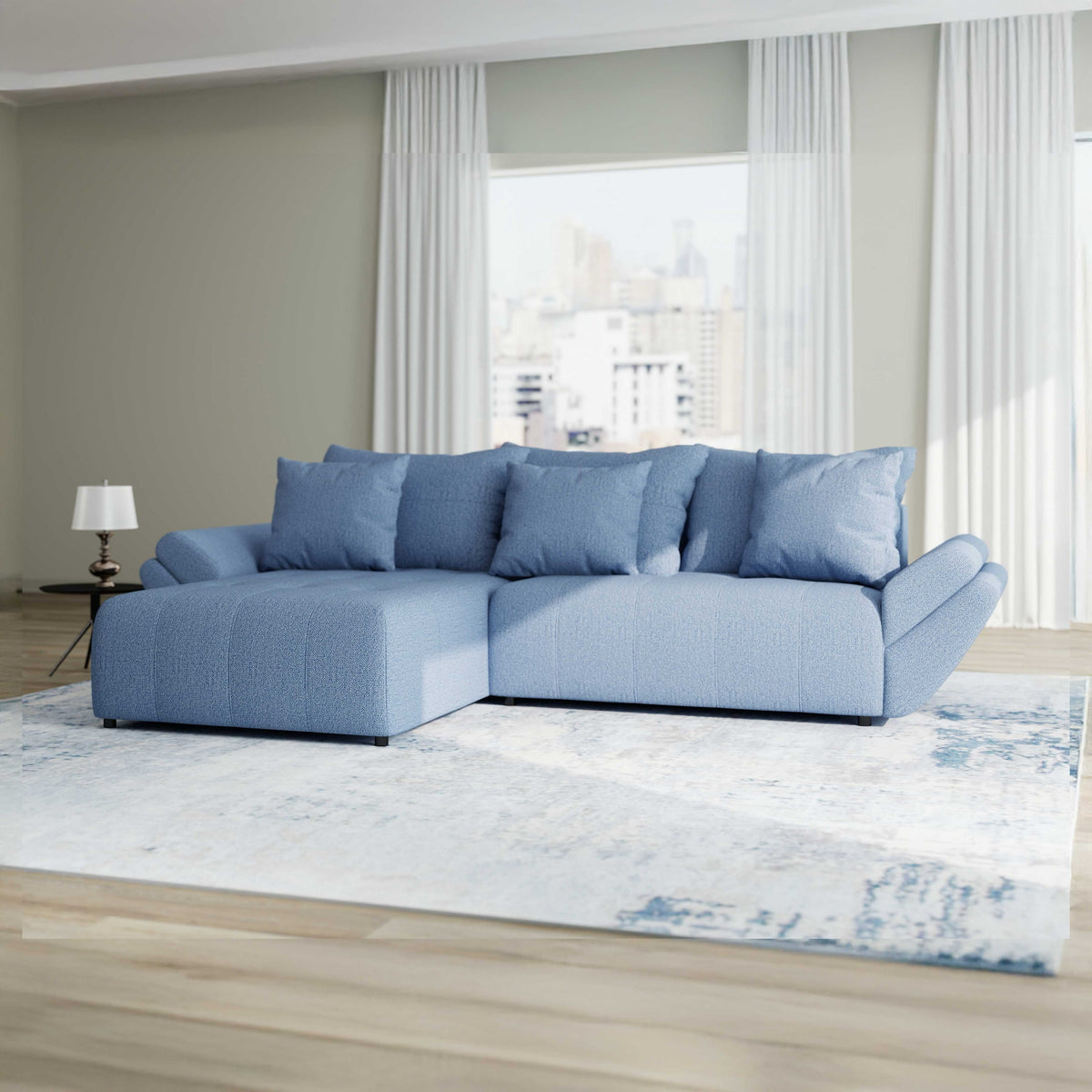 Colțar extensibil dumonde cu ladă de depozitare Berlin Enjoy Albastru 280x185 cm