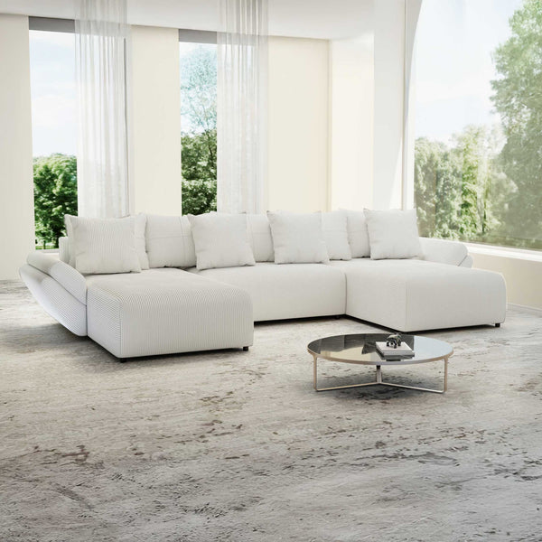 Colțar extensibil dumonde cu ladă de depozitare Berlin U Zoom Crem 400x185 cm