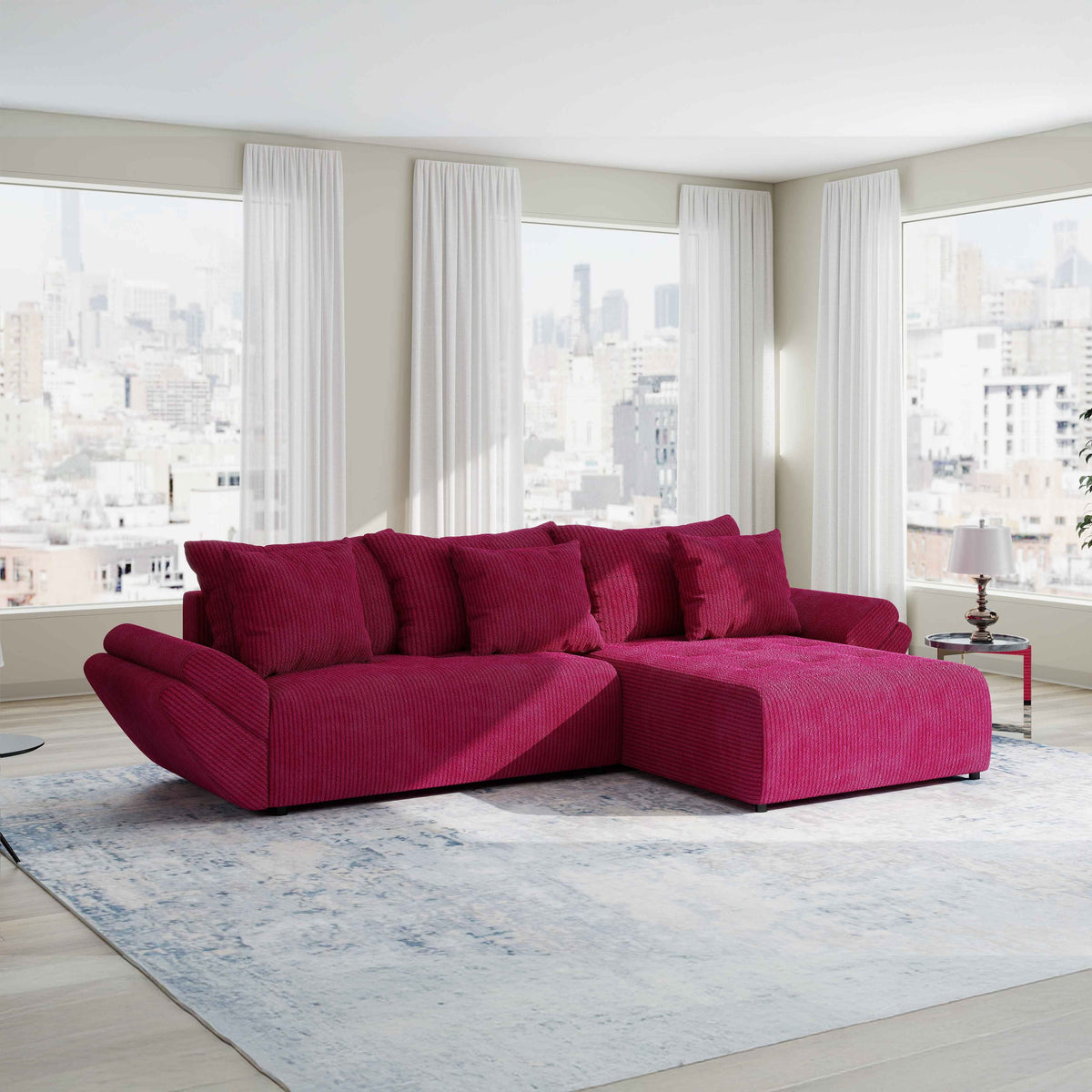 Colțar extensibil dumonde cu ladă de depozitare Berlin Zoom Rosu 280x185 cm II