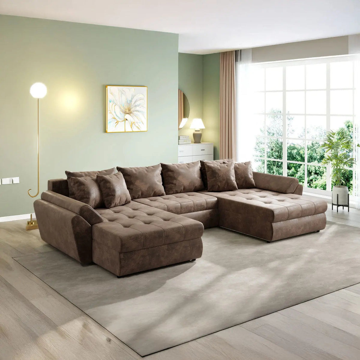 Colțar extensibil dumonde cu ladă de depozitare si sezut confortabil din spuma HR, Loana U Brown 355x185 cm Fabrica