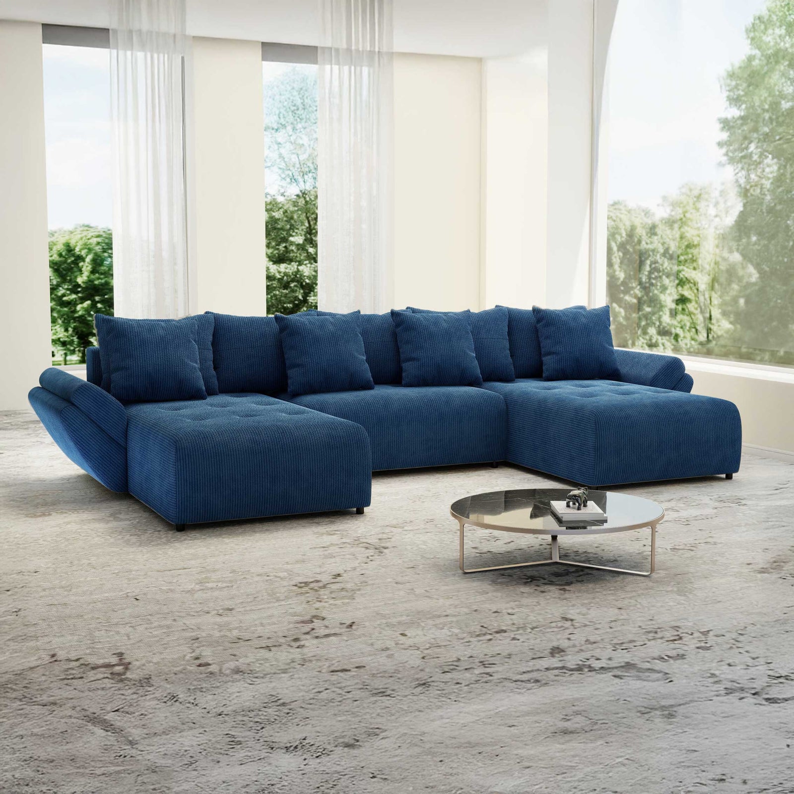 Colțar extensibil dumonde cu ladă de depozitare Berlin U Zoom Blue 400x185 cm